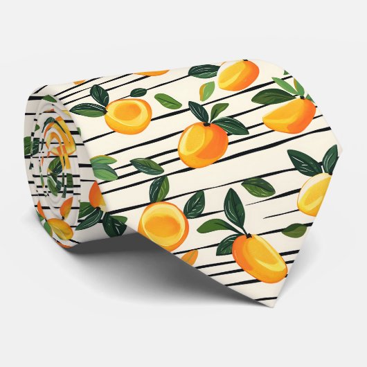 Watercolor Mango Pattern with Green Leaves ネクタイ (ロール)