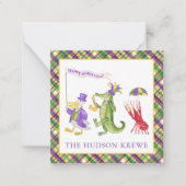 Watercolor Mardi Gras Animal Parade Party ノートカード (正面)