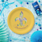Watercolor Mardi Gras Fleur de Lis ペーパープレート (パーティー)