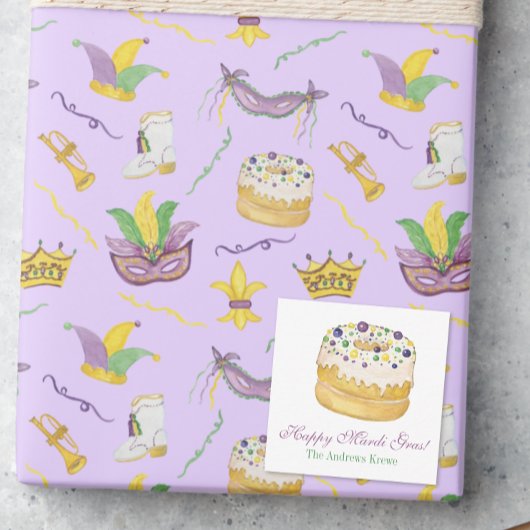 Watercolor Mardi Gras King Cake ノートカード
