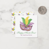 Watercolor Mardi Gras Masks King Cake Crown ノートカード (正面/裏面インサイチュ)