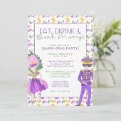 Watercolor Mardi Gras Masquerade Party 招待状 (スタンド正面)