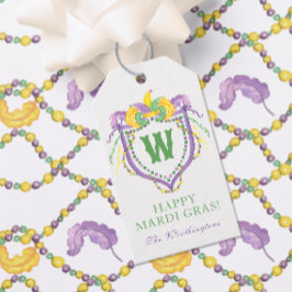 Watercolor Mardi Gras Monogram Crest ギフトタグ