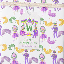 Watercolor Mardi Gras Monogram Crest ギフトタグ