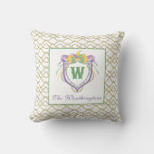 Watercolor Mardi Gras Monogram Crest クッション (正面)