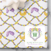 Watercolor Mardi Gras Monogram Crest スクエアシール