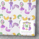 Watercolor Mardi Gras Monogram Crest スクエアシール