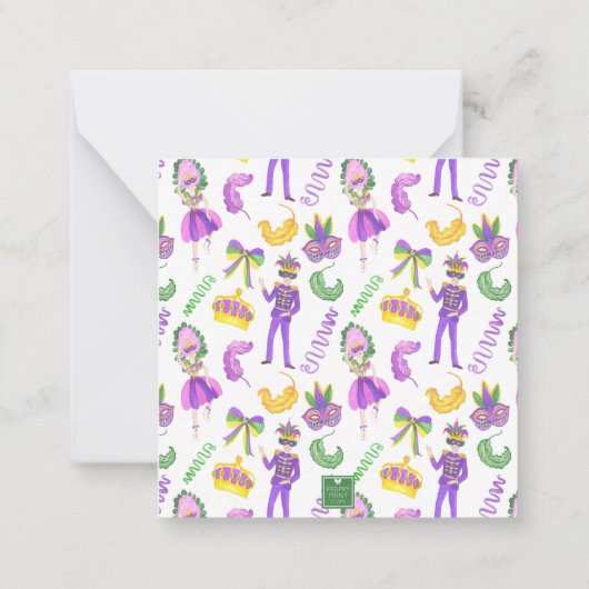 Watercolor Mardi Gras Monogram Crest ノートカード (裏面)
