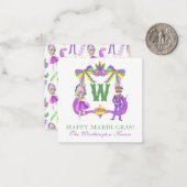 Watercolor Mardi Gras Monogram Crest ノートカード (正面/裏面インサイチュ)