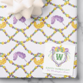 Watercolor Mardi Gras Monogram Crest ノートカード