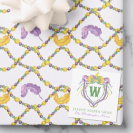 Watercolor Mardi Gras Monogram Crest ノートカード