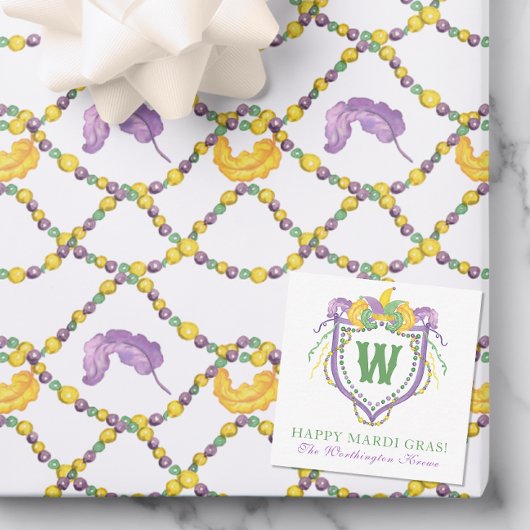 Watercolor Mardi Gras Monogram Crest ノートカード