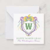 Watercolor Mardi Gras Monogram Crest ノートカード (正面)
