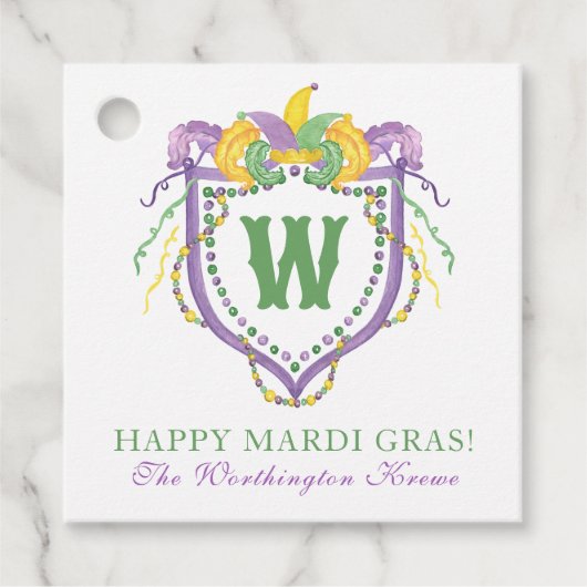 Watercolor Mardi Gras Monogram Crest フェイバータグ (正面)