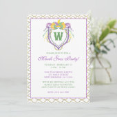 Watercolor Mardi Gras Monogram Crest Party 招待状 (スタンド正面)