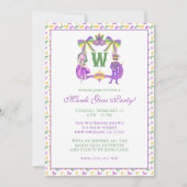 Watercolor Mardi Gras Monogram Crest Party 招待状 (正面)