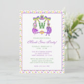 Watercolor Mardi Gras Monogram Crest Party 招待状 (スタンド正面)