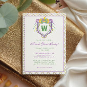 Watercolor Mardi Gras Monogram Crest Party 招待状