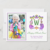 Watercolor Mardi Gras Monogram Crest Photo シーズンカード (正面)