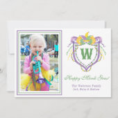 Watercolor Mardi Gras Monogram Crest Photo シーズンカード (正面)