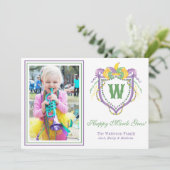 Watercolor Mardi Gras Monogram Crest Photo シーズンカード (スタンド正面)