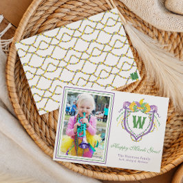 Watercolor Mardi Gras Monogram Crest Photo シーズンカード