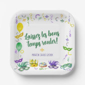 Watercolor Mardi Gras Objects Party ペーパープレート (正面)