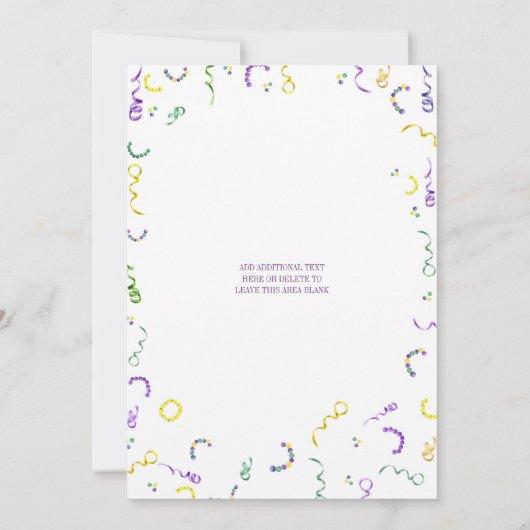 Watercolor Mardi Gras Objects Party 招待状 (裏面)