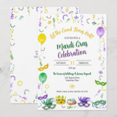 Watercolor Mardi Gras Objects Party 招待状 (正面/裏面)