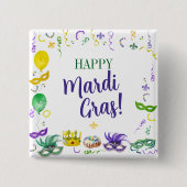 Watercolor Mardi Gras Objects Party 缶バッジ (正面)