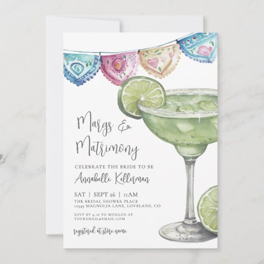 Watercolor Margarita Bridal Shower 招待状 (正面)