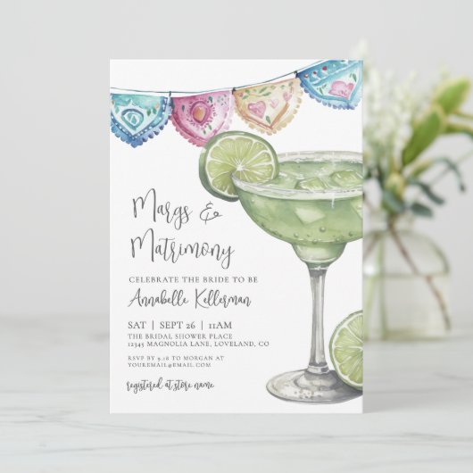 Watercolor Margarita Bridal Shower 招待状 (スタンド正面)