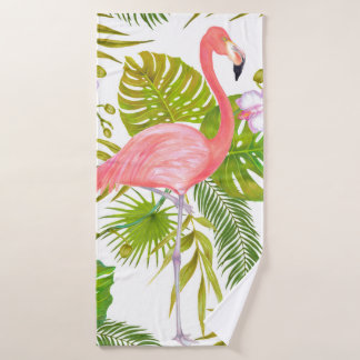Watercolor marker illustration of pink flamingo bi バスタオル