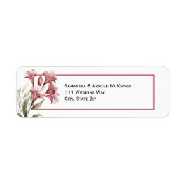 Watercolor Maroon Floral Wedding Address ラベル