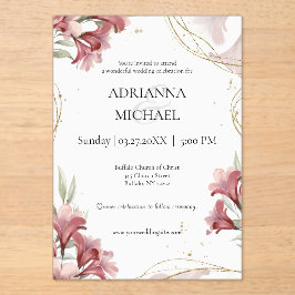 Watercolor Maroon Floral Wedding Invitation アクリル招待状