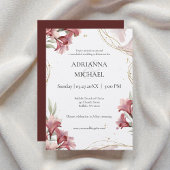 Watercolor Maroon Floral Wedding Invitation 招待状