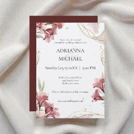 Watercolor Maroon Floral Wedding Invitation 招待状