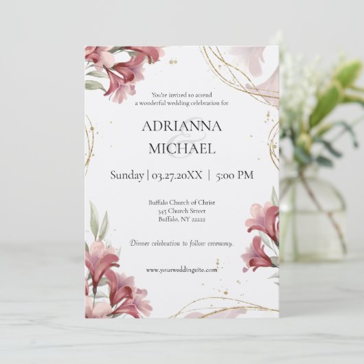 Watercolor Maroon Floral Wedding Invitation 招待状 (スタンド正面)