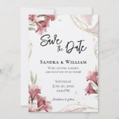Watercolor Maroon Floral Wedding Save the Date 招待状 (正面)
