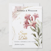 Watercolor Maroon Floral Wedding Save the Date 招待状 (正面)