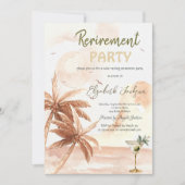 Watercolor Martini Glass Rustic Palms Retirement  招待状 (正面)