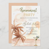 Watercolor Martini Glass Rustic Palms Retirement  招待状 (正面/裏面)