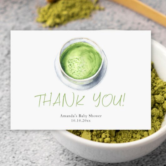 Watercolor Matcha Latte Baby Shower Thank You サンキューカード