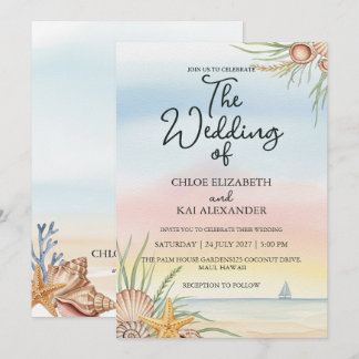 Watercolor Maui Hawaii Tropical Beach Wedding 招待状