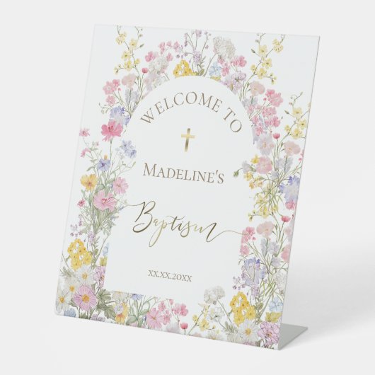  watercolor meadow flowers Baptism welcome 台座サイン (正面)