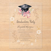 Watercolor Meadow Flowers Cap Bow Graduation アクリル招待状 (正面)