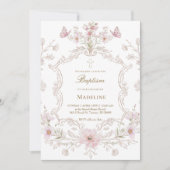 watercolor meadow flowers frame Baptism girl 招待状 (正面)