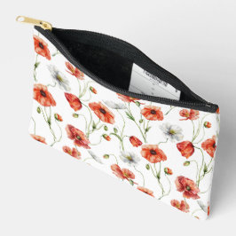 Watercolor Meadow Poppies And White Wildflowers  アクセサリーポーチ