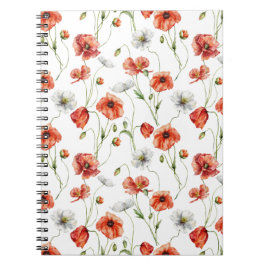 Watercolor Meadow Poppies And White Wildflowers  ノートブック