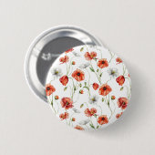 Watercolor Meadow Poppies And White Wildflowers  缶バッジ (正面&裏面)